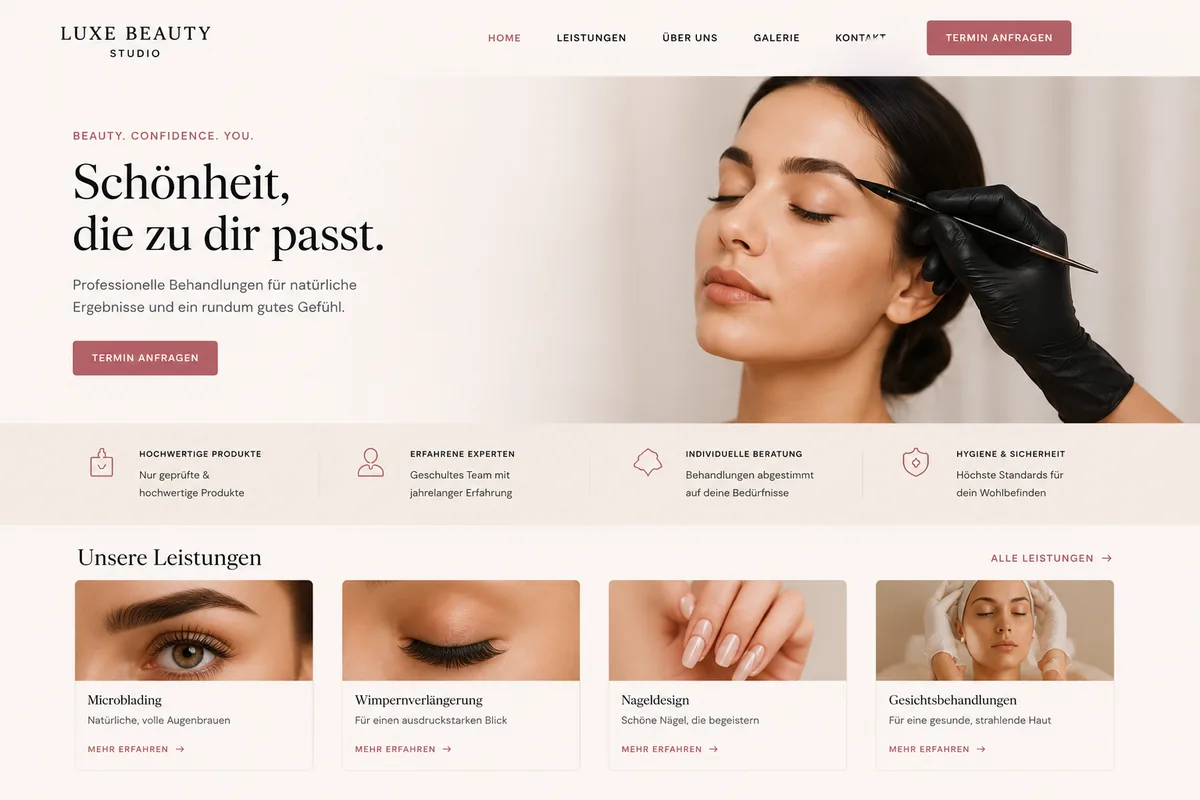 Website-Konzept für ein lokales Kosmetikstudio auf Smartphone und Desktop